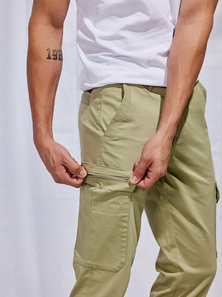 Green Stretch Satin Cargo Trouser