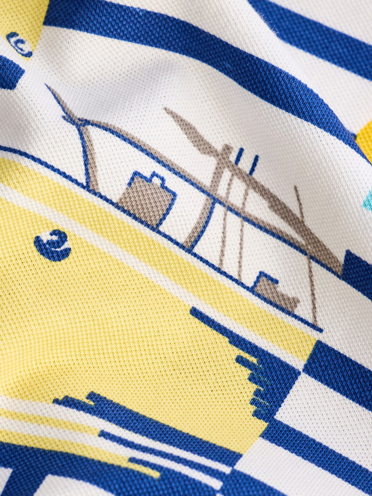 White Printed Polo T-Shirt