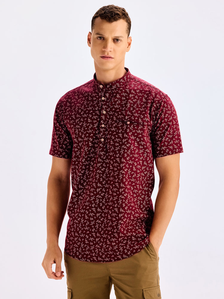 Maroon Printed Kurta