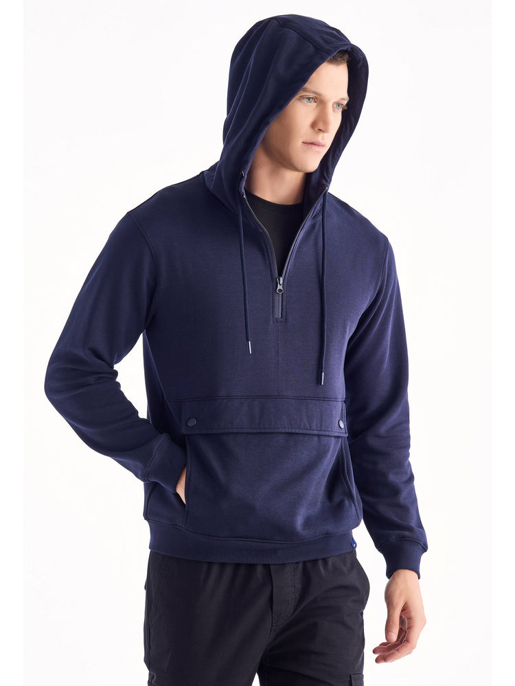 Navy Solid Hooded Sweatshirt
