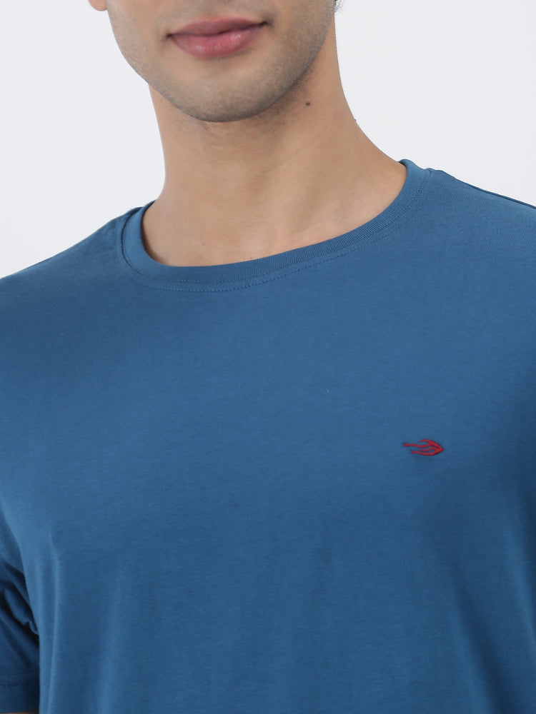 T Blue Cotton Crew Neck T-Shirt