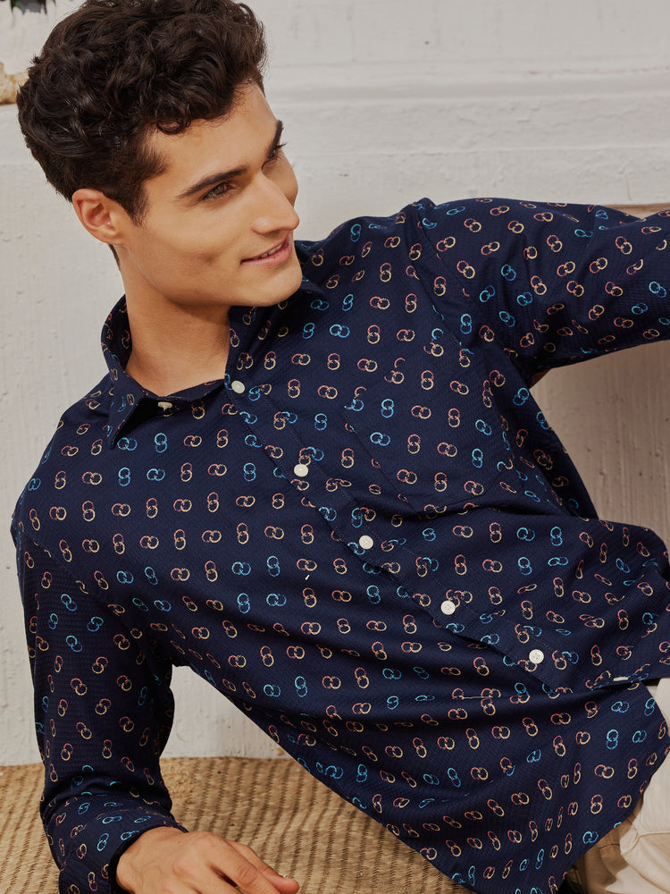 Navy  Printed  Shirt