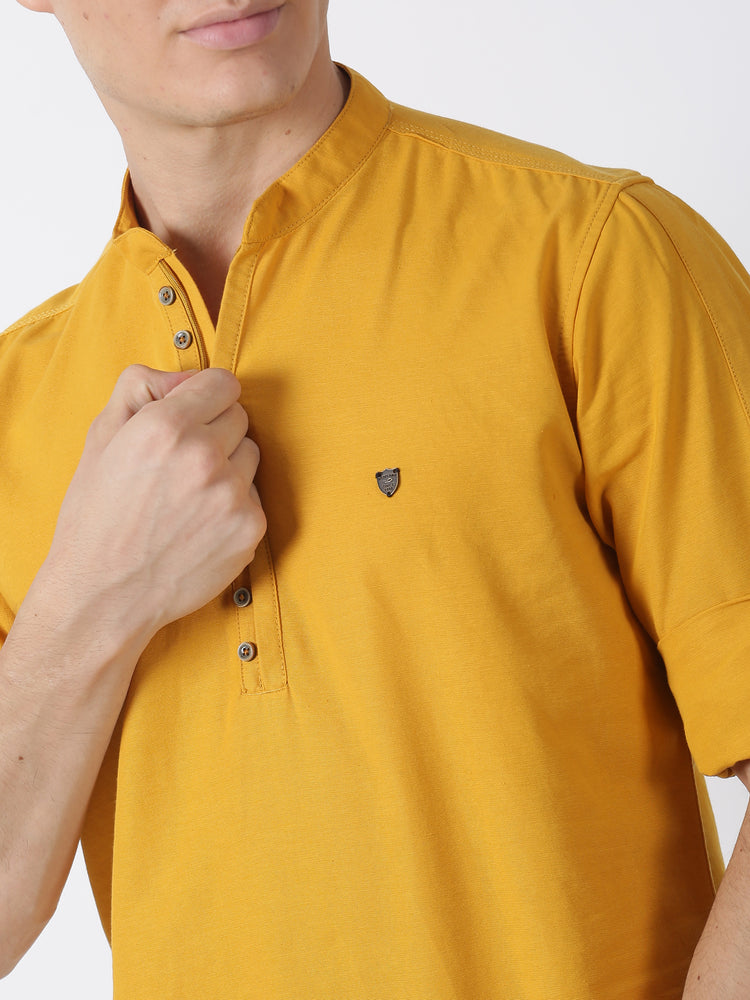 Yellow  Plain  Casual Kurta