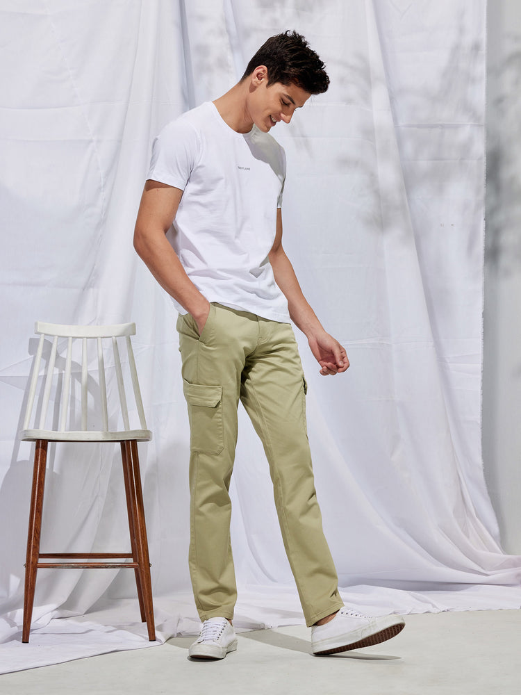 Green Stretch Satin Cargo Trouser