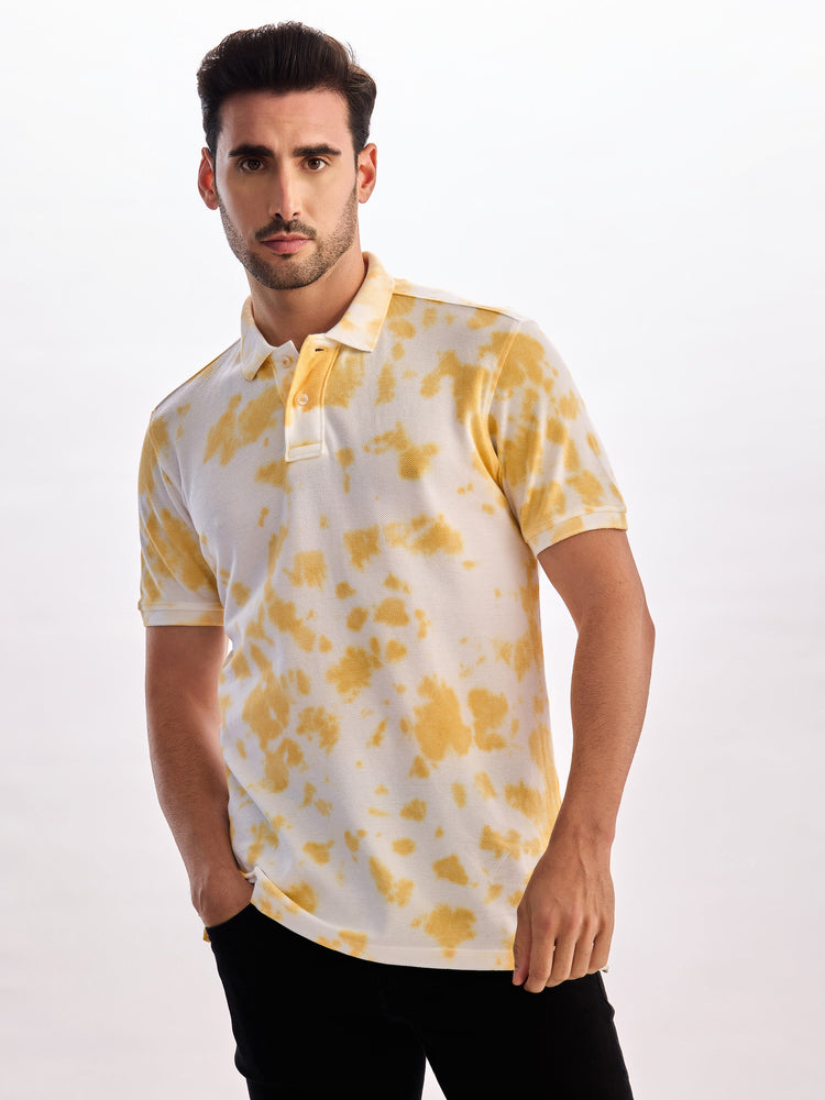 Yellow Tie Dye Polo T-Shirt