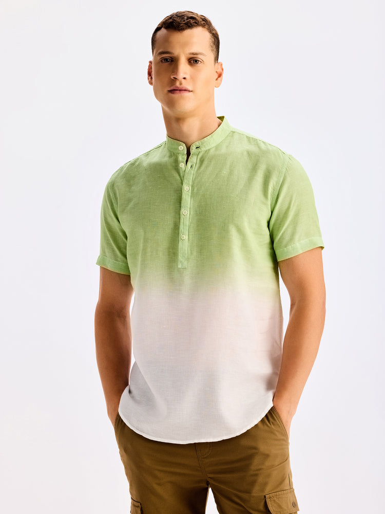 Green Tie Dye Linen Kurta