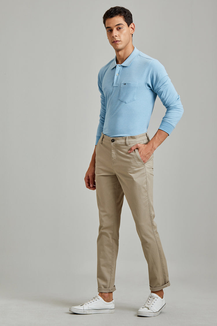 Grey Solid Stretch Slim Fit Trouser