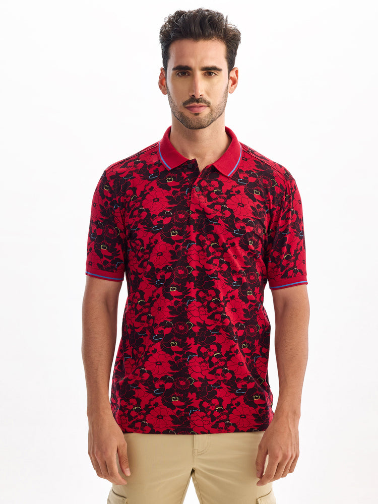 Maroon Printed Polo T-Shirt