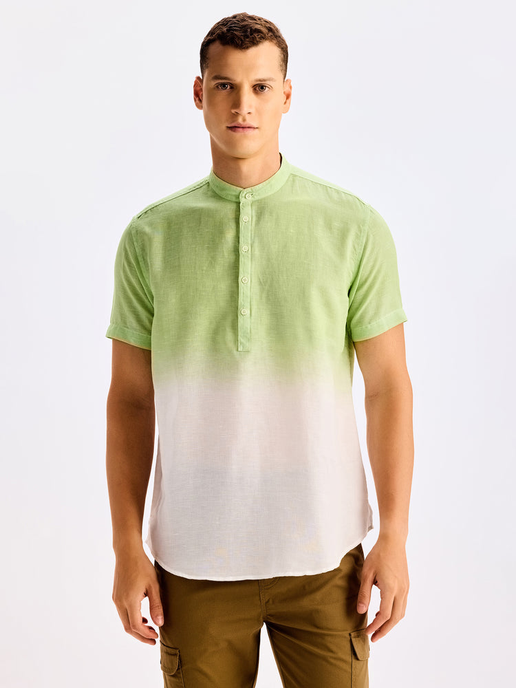 Green Tie Dye Linen Kurta