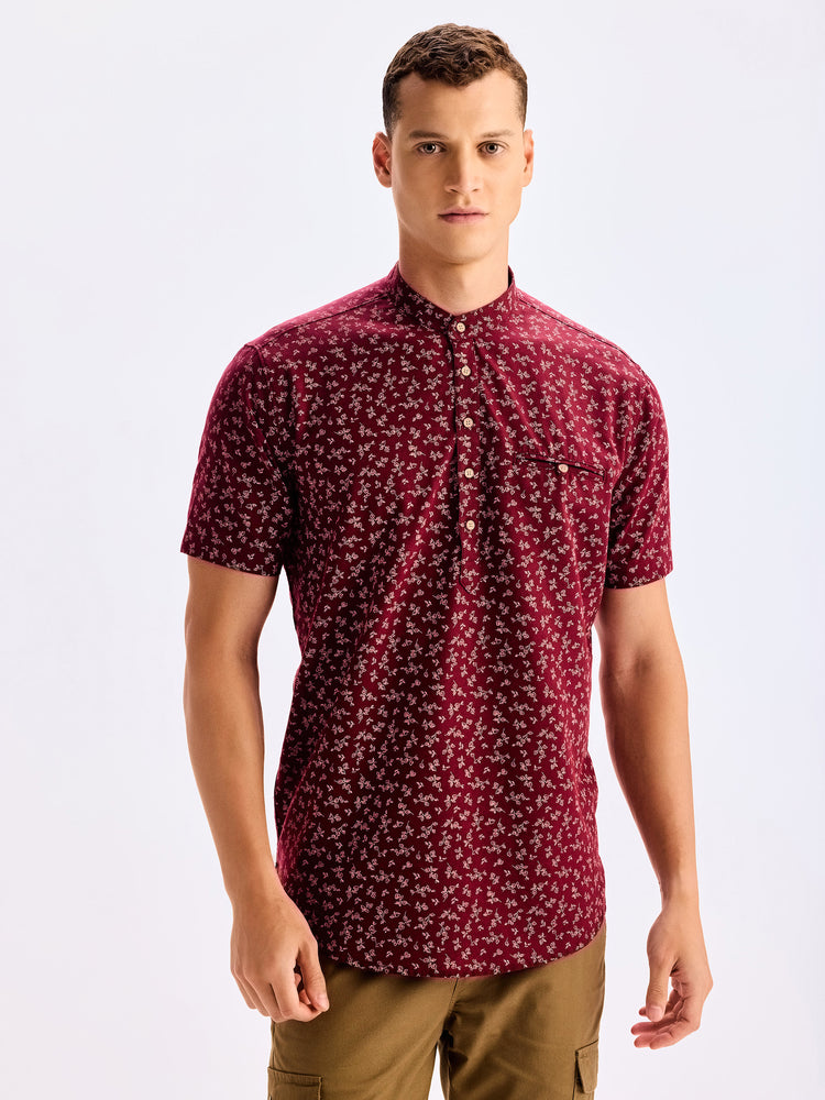 Maroon Printed Kurta