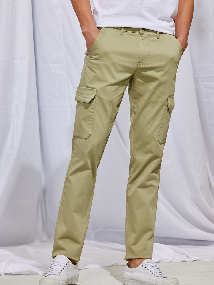 Green Stretch Satin Cargo Trouser