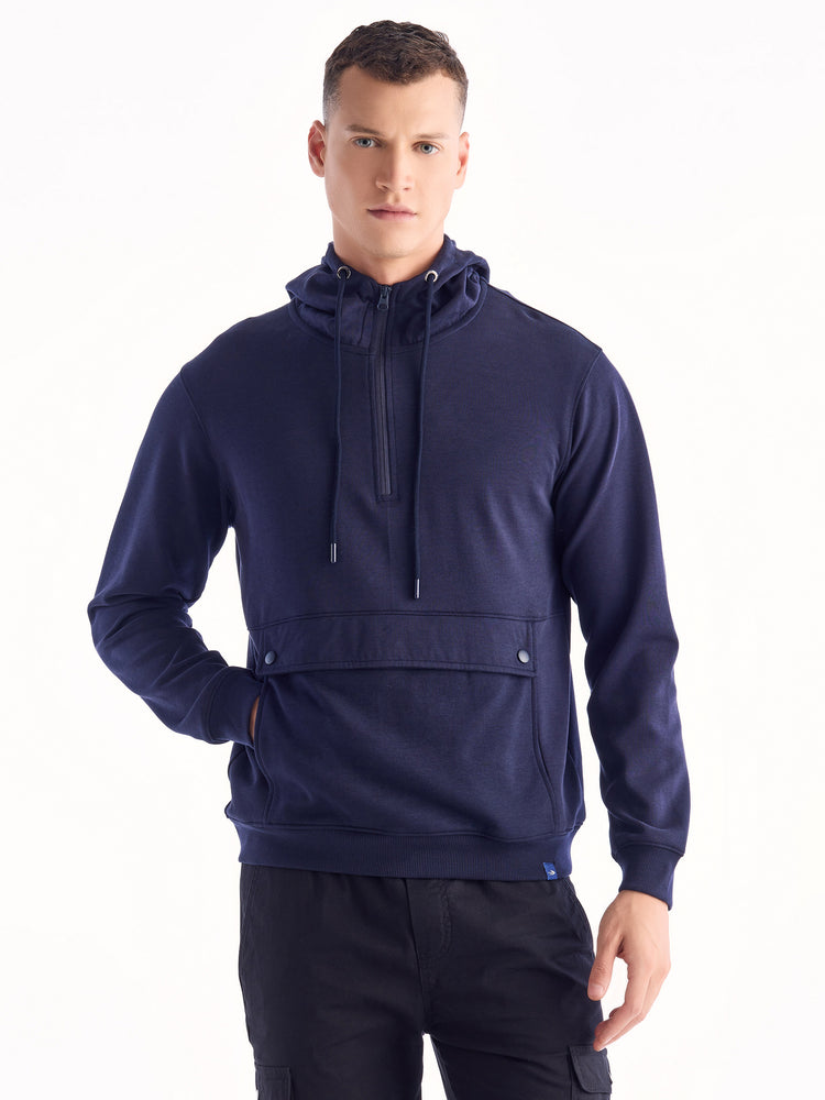 Navy Solid Hooded Sweatshirt