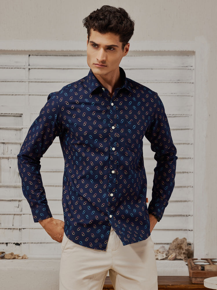Navy  Printed  Shirt