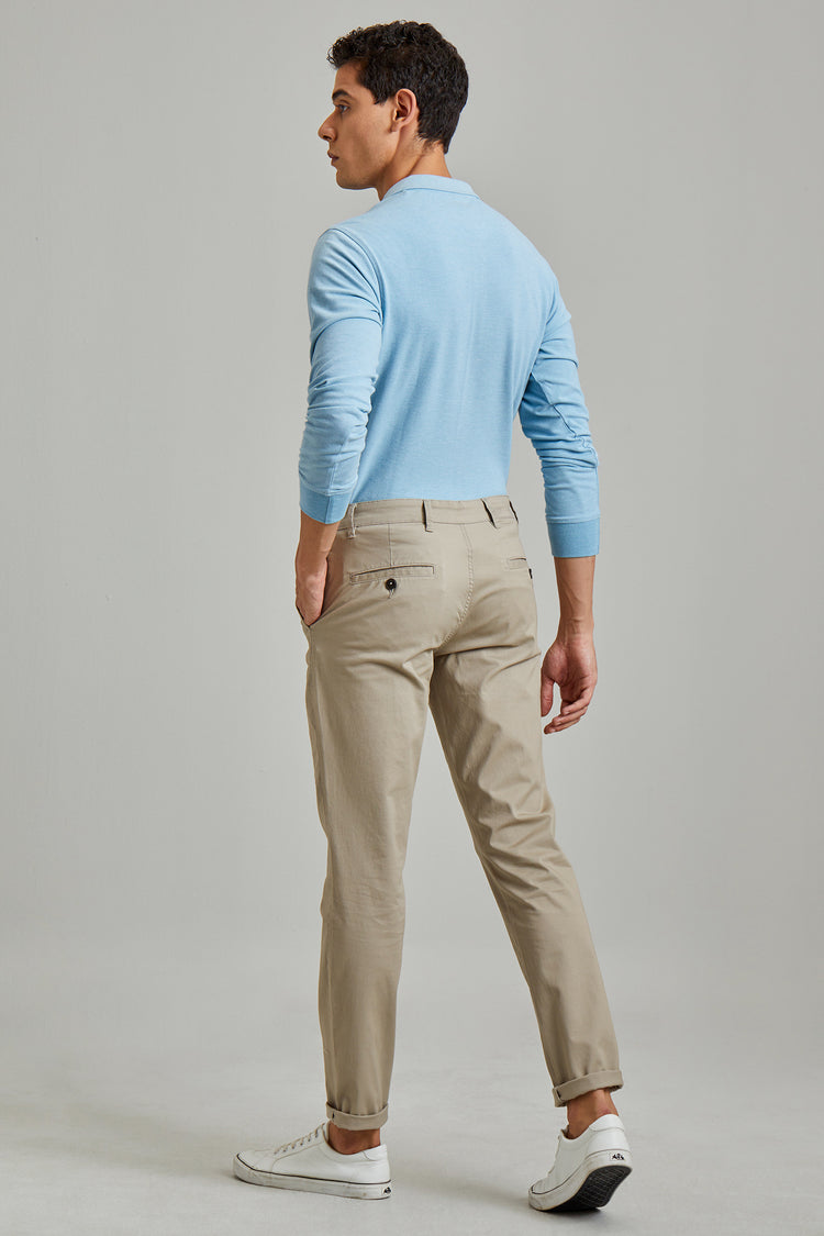 Grey Solid Stretch Slim Fit Trouser