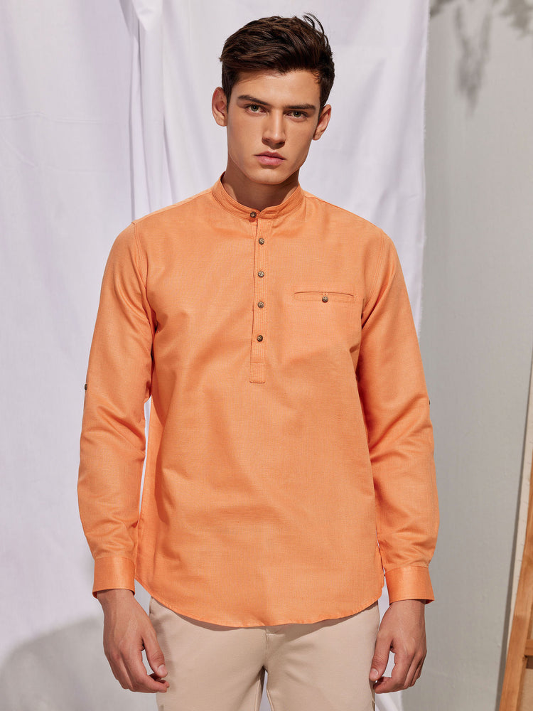 Orange Solid Linen Kurta