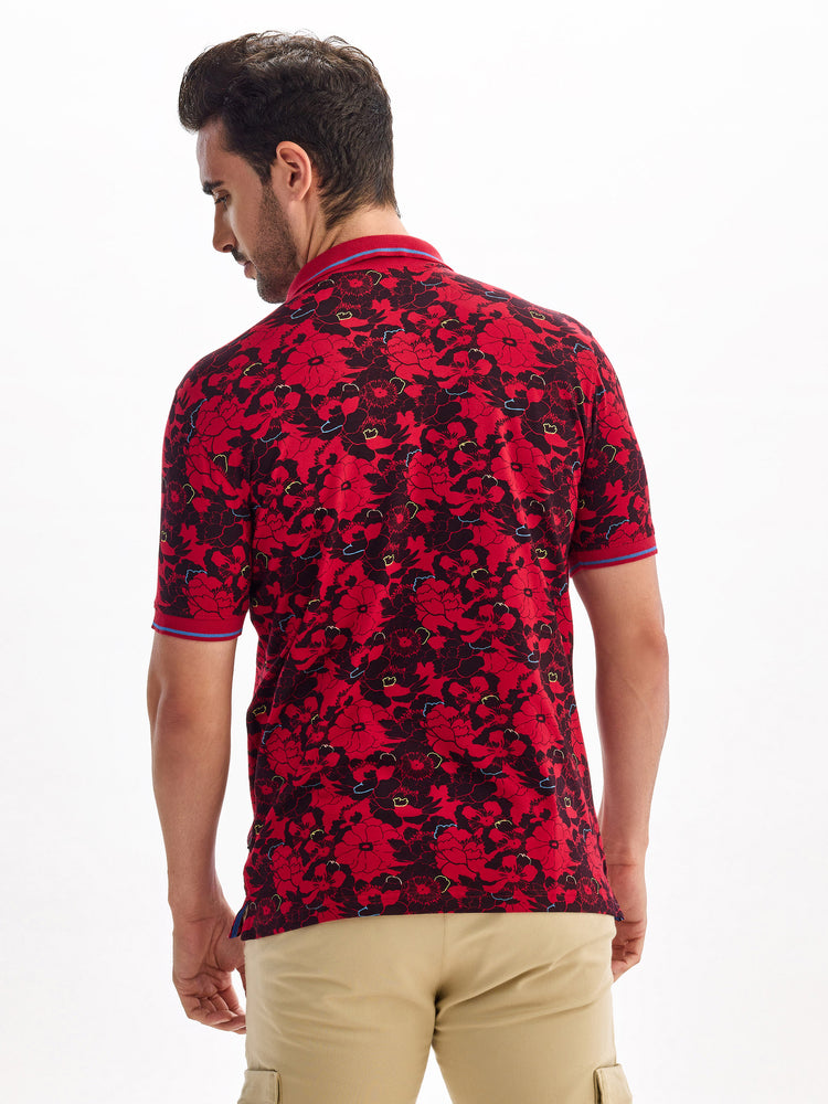 Maroon Printed Polo T-Shirt