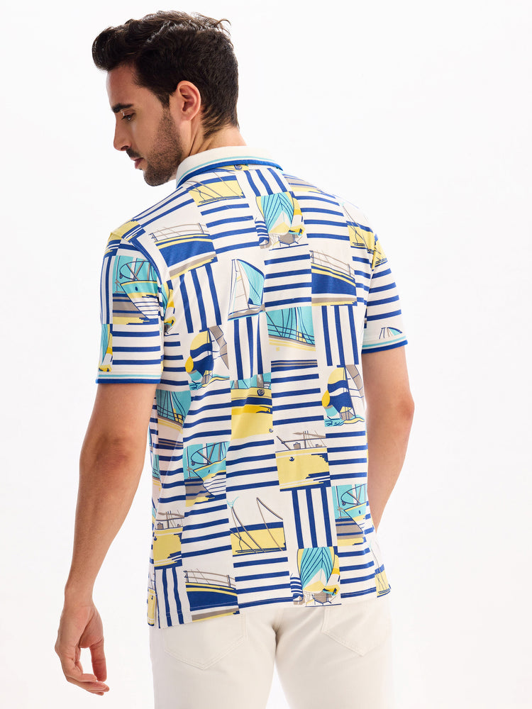 White Printed Polo T-Shirt