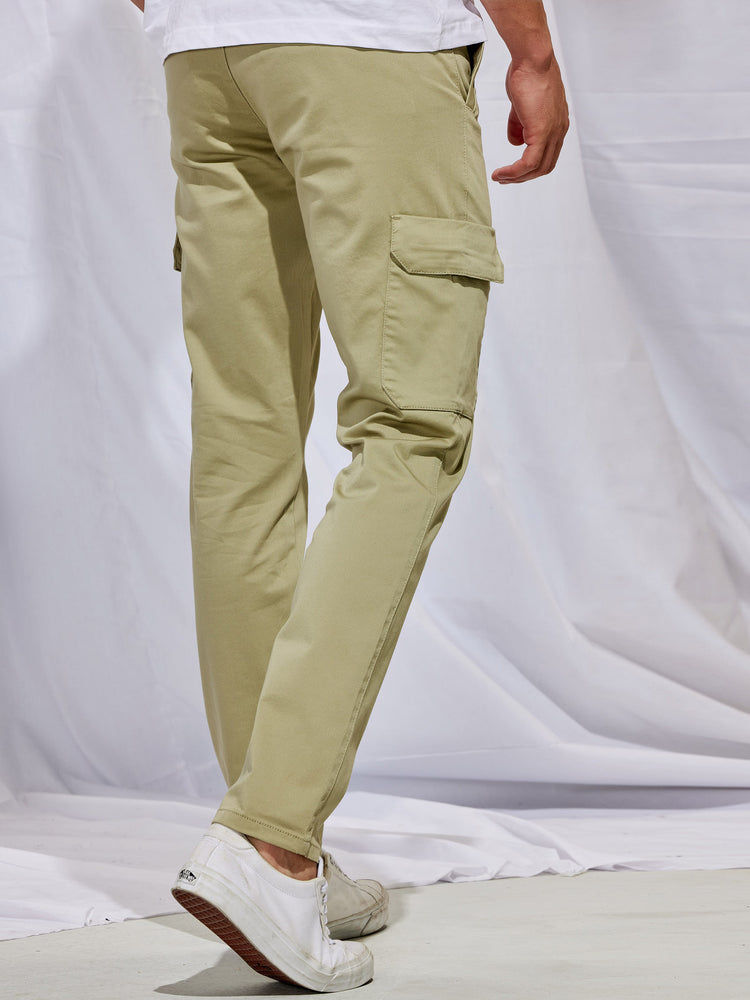 Green Stretch Satin Cargo Trouser