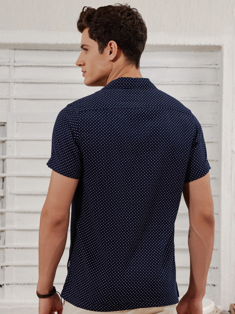 Micro Print Cuban Collar Shirt