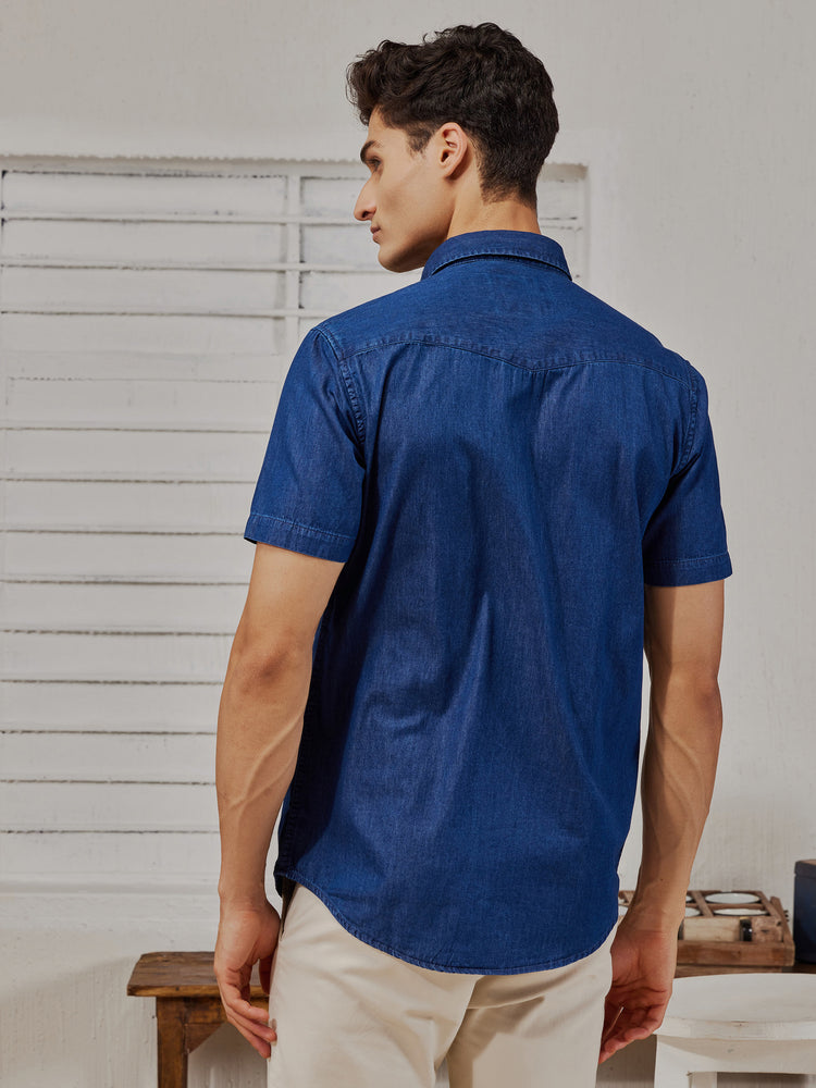 Blue Silky Denim Cargo Shirt
