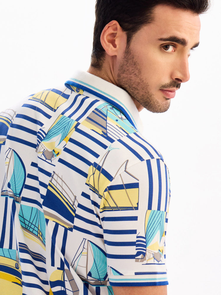 White Printed Polo T-Shirt