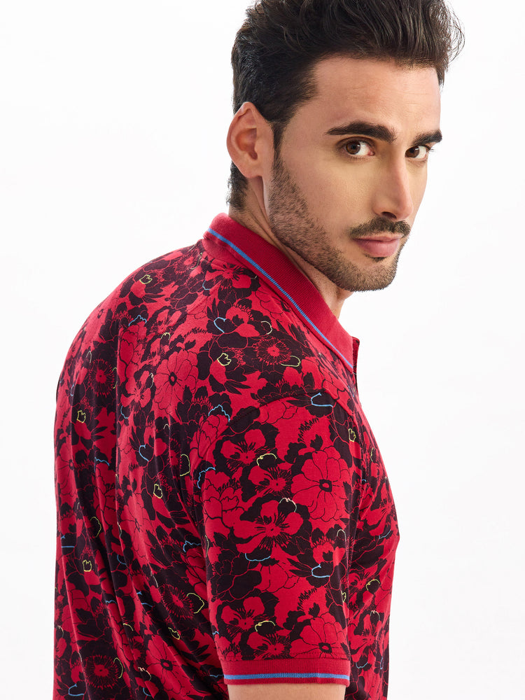 Maroon Printed Polo T-Shirt