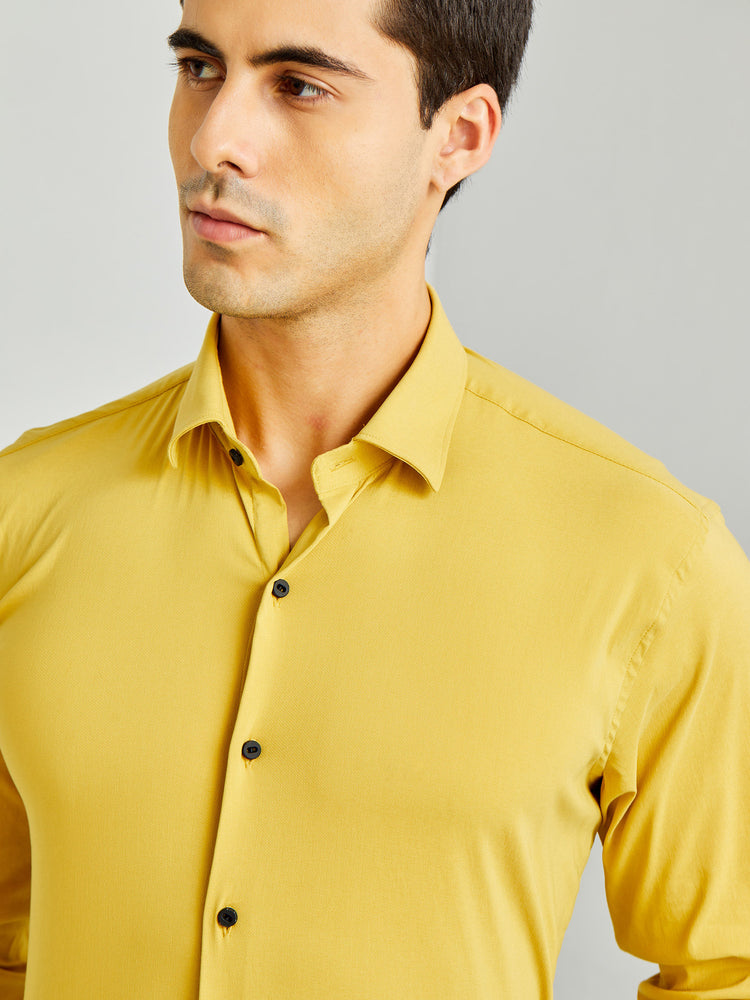 Yellow Poly Stretch Cut-Way Collar Shirt