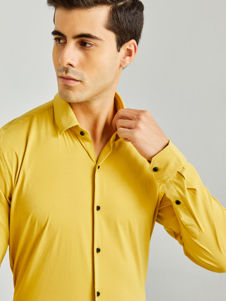 Yellow Poly Stretch Cut-Way Collar Shirt