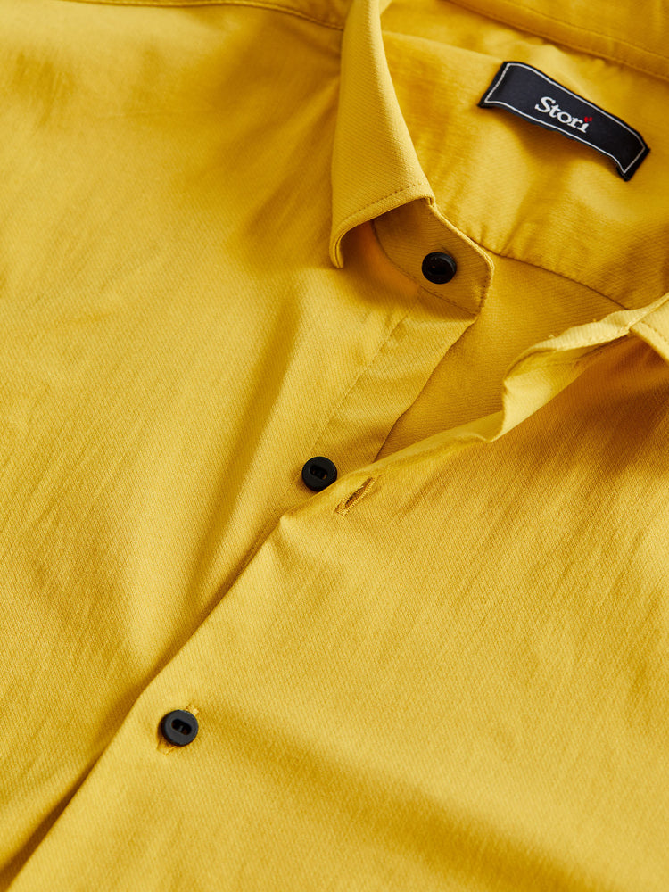 Yellow Poly Stretch Cut-Way Collar Shirt