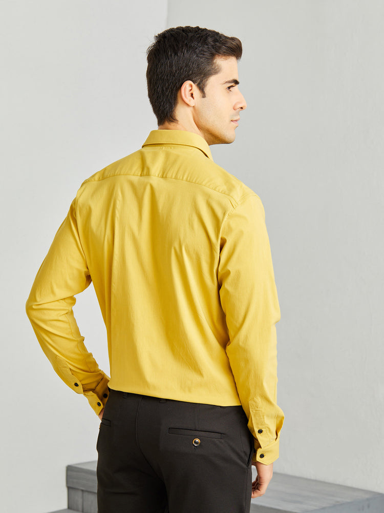 Yellow Poly Stretch Cut-Way Collar Shirt