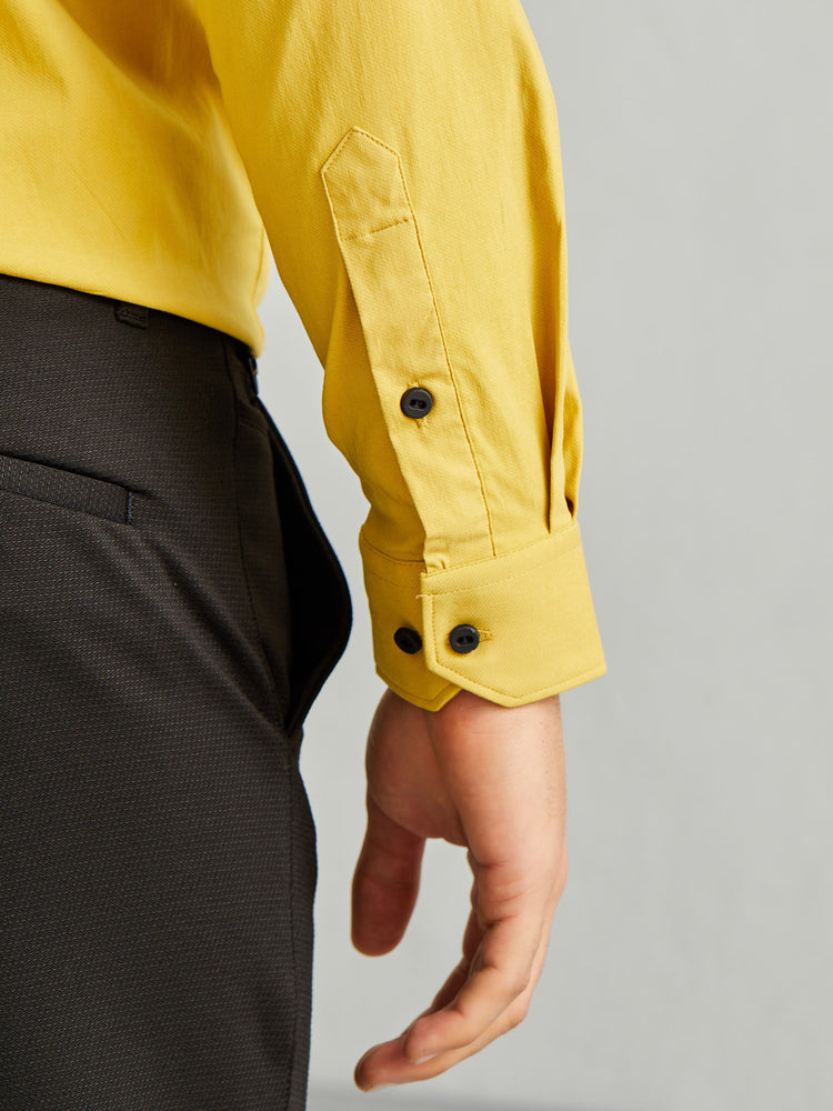 Yellow Poly Stretch Cut-Way Collar Shirt