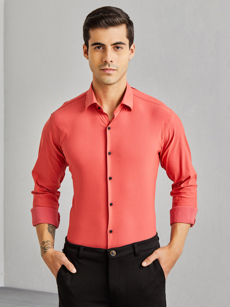 Red Poly Stretch Cut-Way Collar Shirt