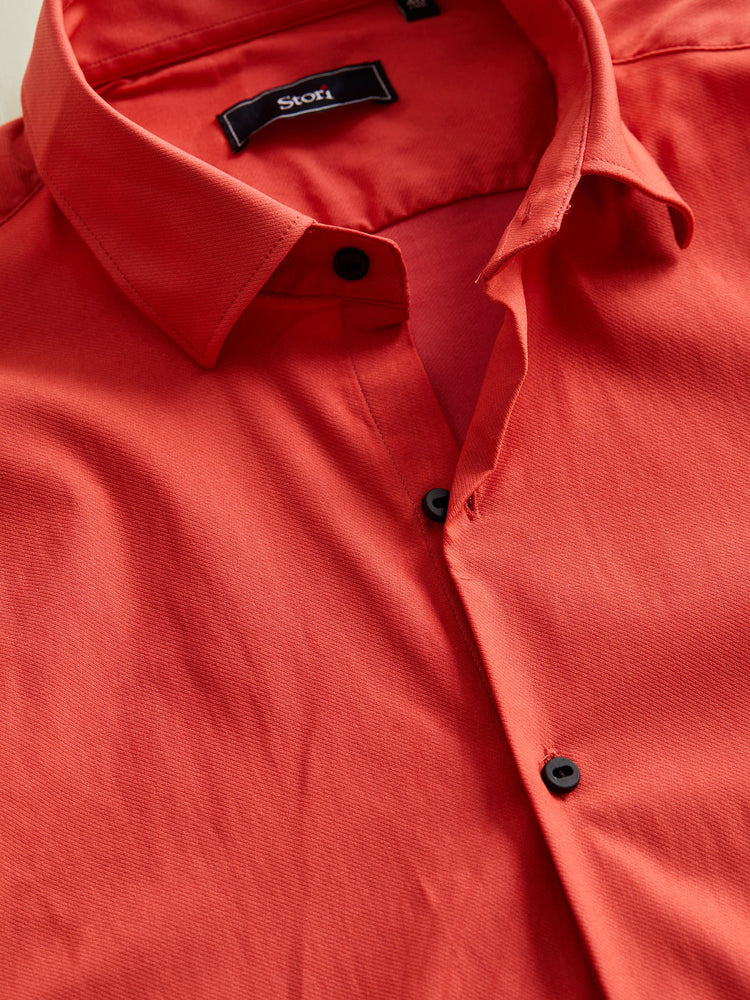 Red Poly Stretch Cut-Way Collar Shirt