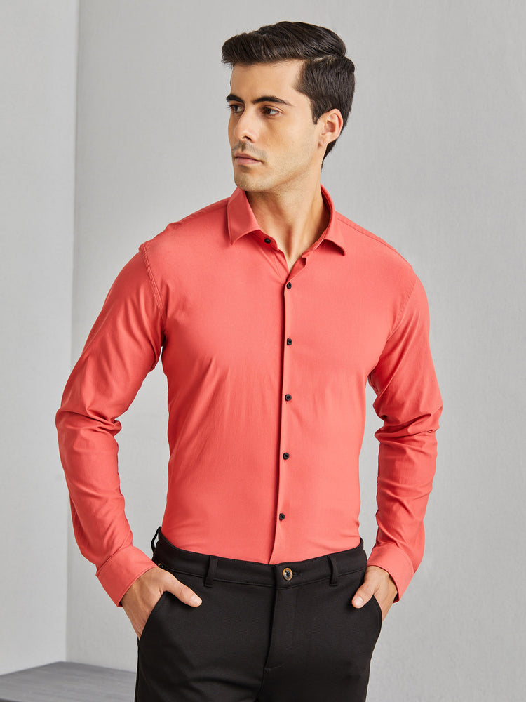 Red Poly Stretch Cut-Way Collar Shirt