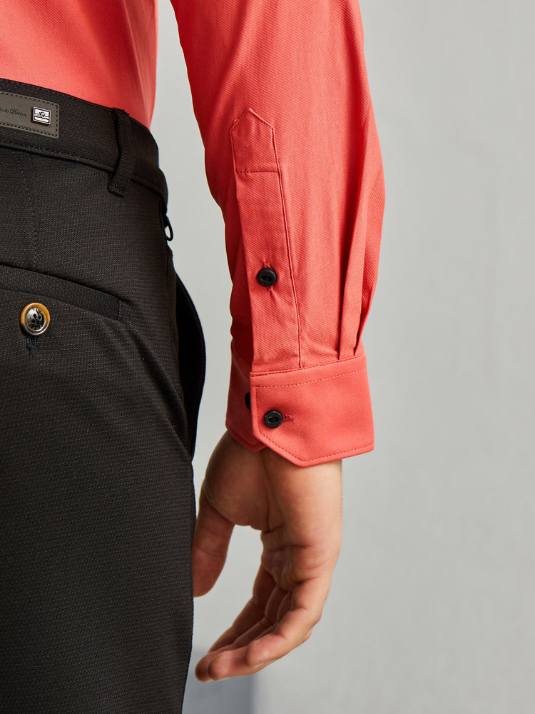 Red Poly Stretch Cut-Way Collar Shirt