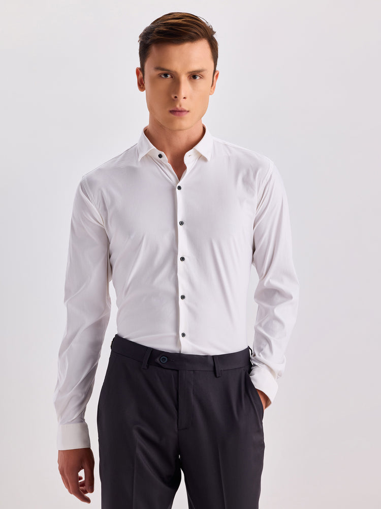 Cream Poly Stretch Cutaway Collar Shirt