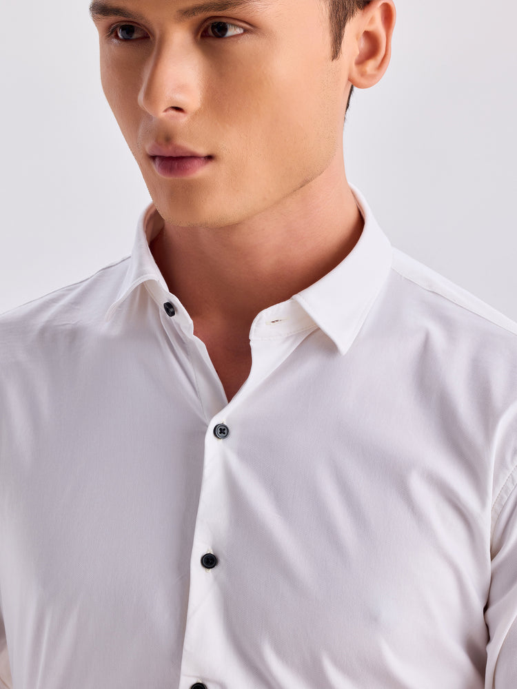 Cream Poly Stretch Cutaway Collar Shirt