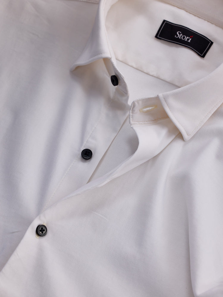 Cream Poly Stretch Cutaway Collar Shirt
