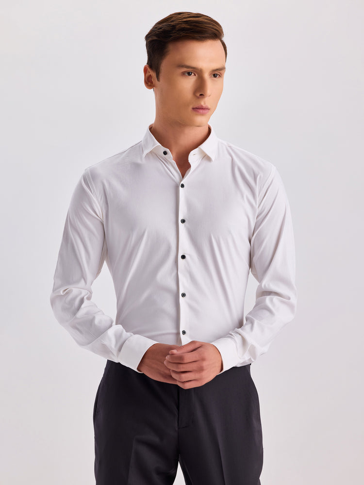 Cream Poly Stretch Cutaway Collar Shirt