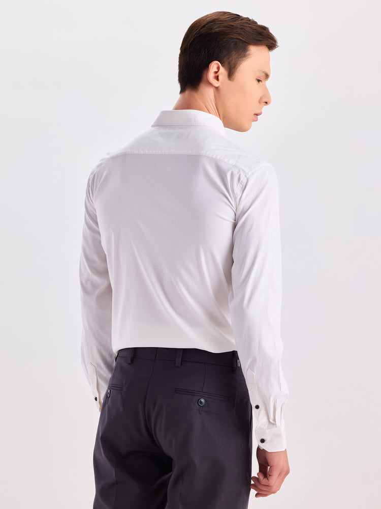 Cream Poly Stretch Cutaway Collar Shirt