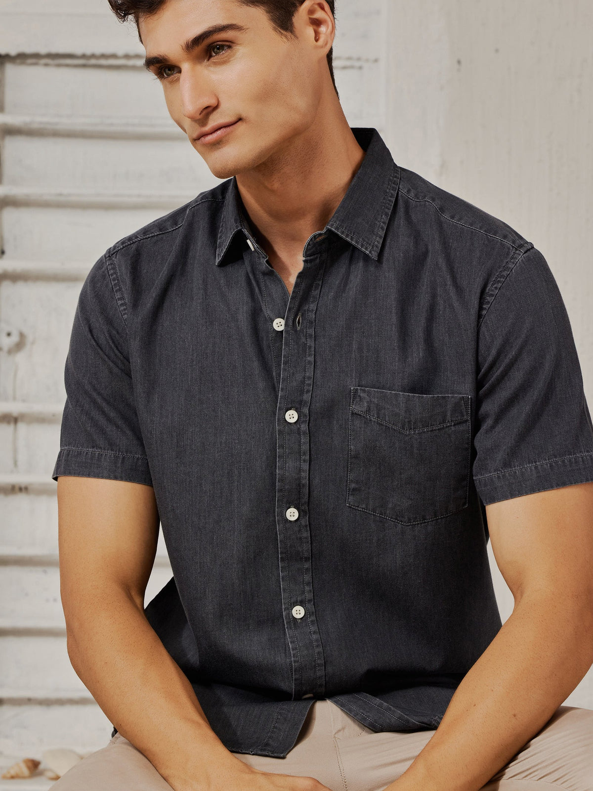 Dark Grey Silky Denim Shirt