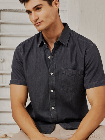 Dark Grey Silky Denim Shirt