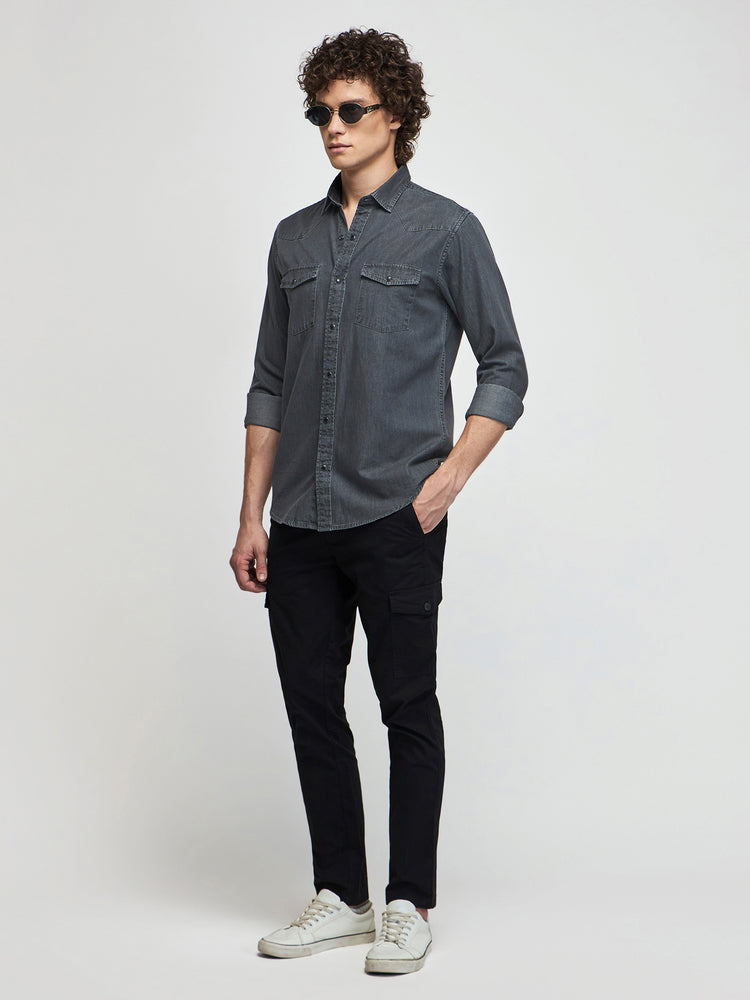 Double Pocket Silky Denim Shirt