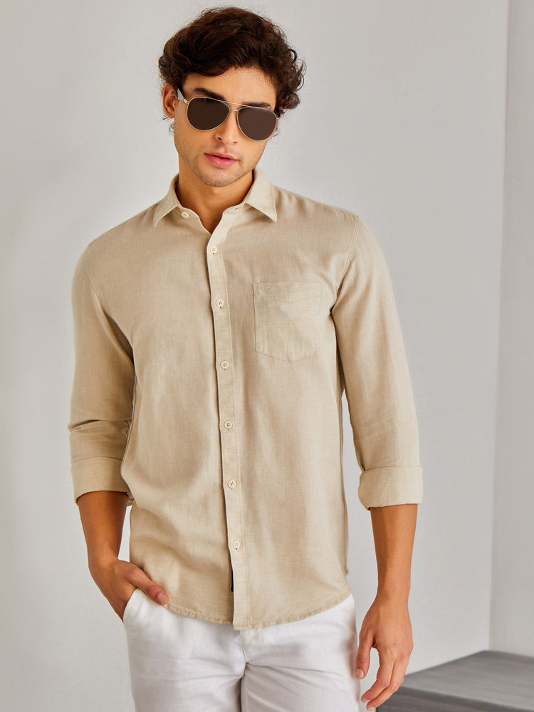 Natural Linen Cotton Spread Collar Shirt
