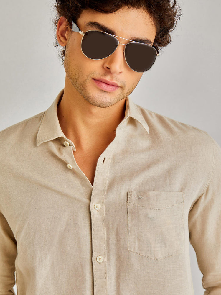 Natural Linen Cotton Spread Collar Shirt
