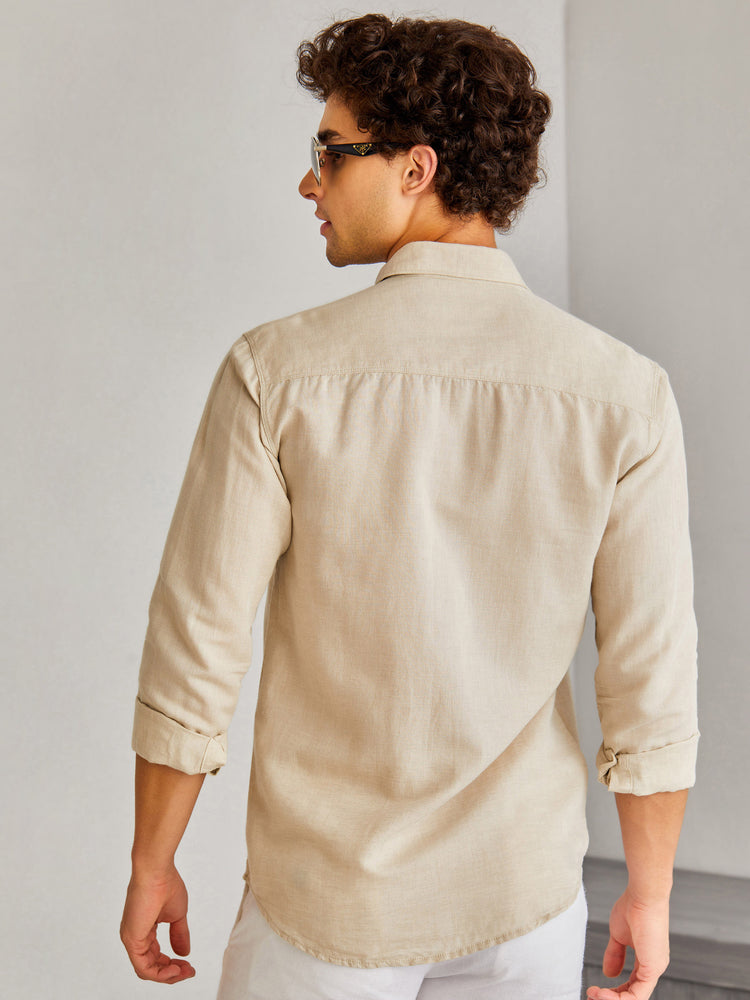 Natural Linen Cotton Spread Collar Shirt
