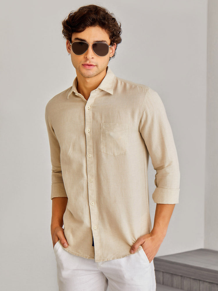 Natural Linen Cotton Spread Collar Shirt
