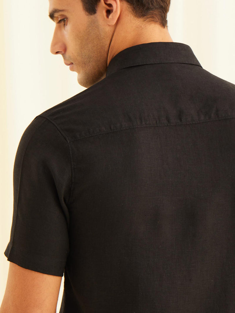 Black Linens Plain  Casual Shirt
