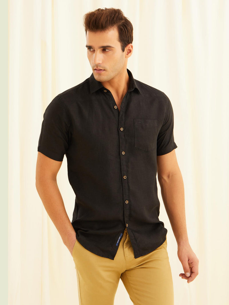Black Linens Plain  Casual Shirt