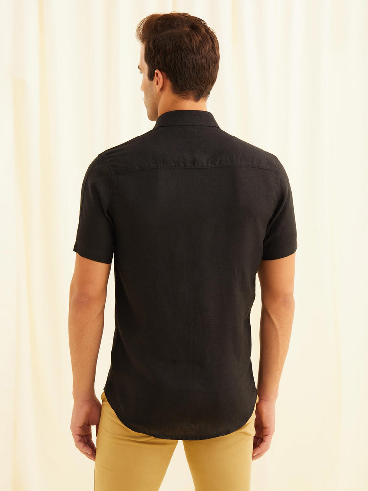 Black Linens Plain  Casual Shirt